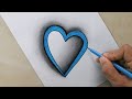 3d heart drawing step by step 💙  How to draw a 3d heart - 3d heart video