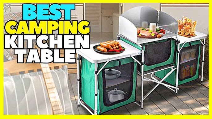 vbenlem VEVOR Camping Kitchen Table, Aluminum Portable Folding Camp Cook  Station with Windscreen, Cupboard, Storage Organizer, Carrying