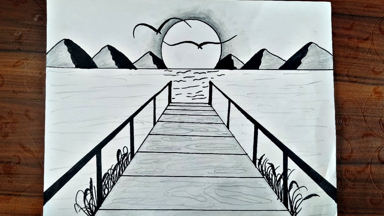 How to Draw Easy Scenery of Mountain, Bridge and River Step by Step ...