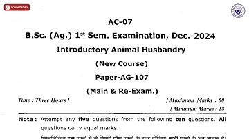 BSC 1ST SEM AG INTRODUCTORY ANIMAL HUSBANDRY AC DEC 2024 | DBRAU