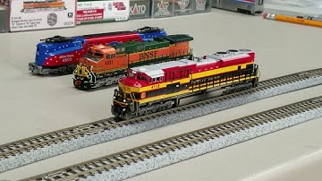 Various mixed ESU LokSound install proof of life- Kato N GG1, Kato N SD70ACe, Scale Trains N C44-9W