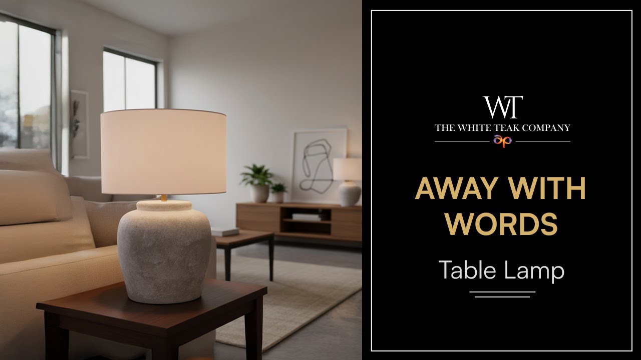 Away With Words Grey, White Fabric Table Lamp | The White Teak Company by Asian Paints