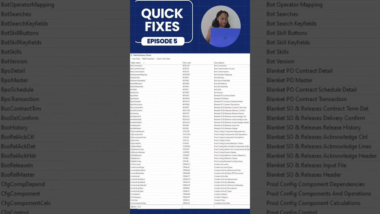 Quick Fix EP5 SYSPRO Data Dictionary Viewer