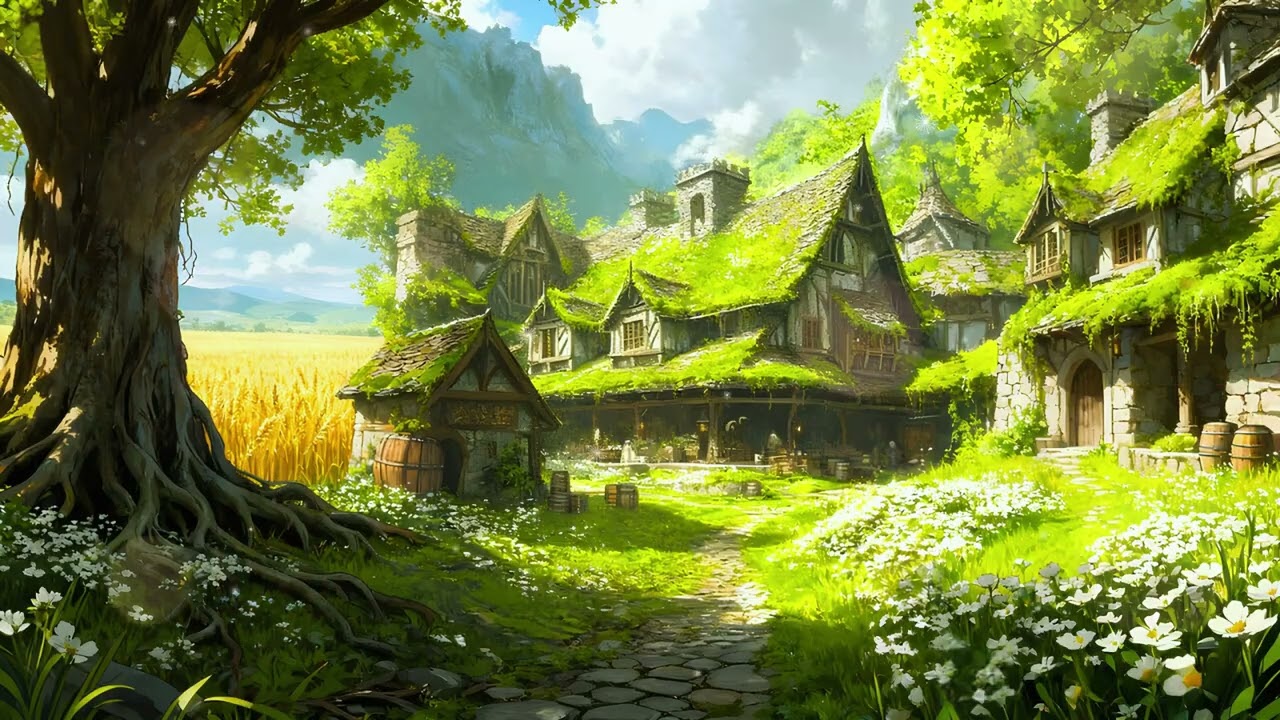 Relaxing Medieval Music | Peaceful Fantasy Village & Tavern Ambience, Deep Sleep Music