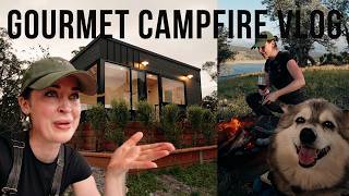 what i cooked over fire at a tiny home - campfire cooking and bts vlog