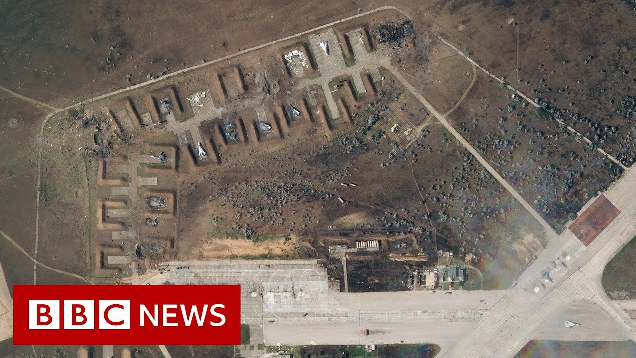 Satellite images show destroyed Russian jets at air base in Crimea – BBC News