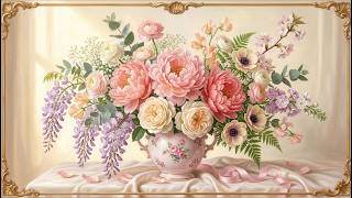 🌸 Spring Peony Bouquet in Porcelain Vase | 4K Frame TV Art | Oil Painting | 2 Hours Floral Ambience