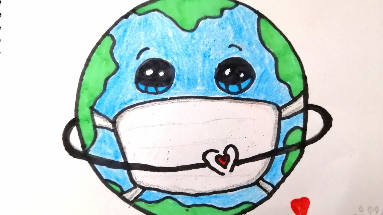 How to draw the Earth wearing a mask. Save the Earth. Awareness for