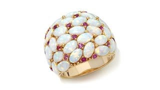 Technibond Simulated Opal and Pink CZ Dome Ring