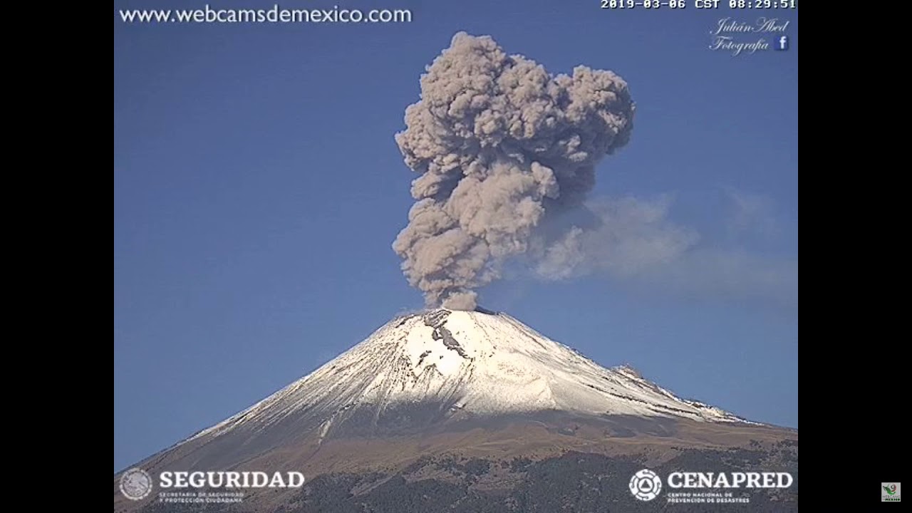 March 6, 2019 ~ Real Time Daytime Explosion ~ Popocatepetl Volcano, Mexico