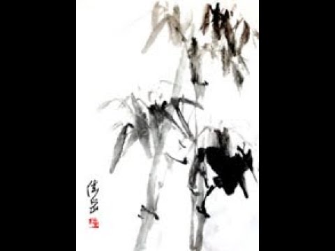 水墨画　竹 092k 水墨画竹 朱竹（画法30） - YouTube