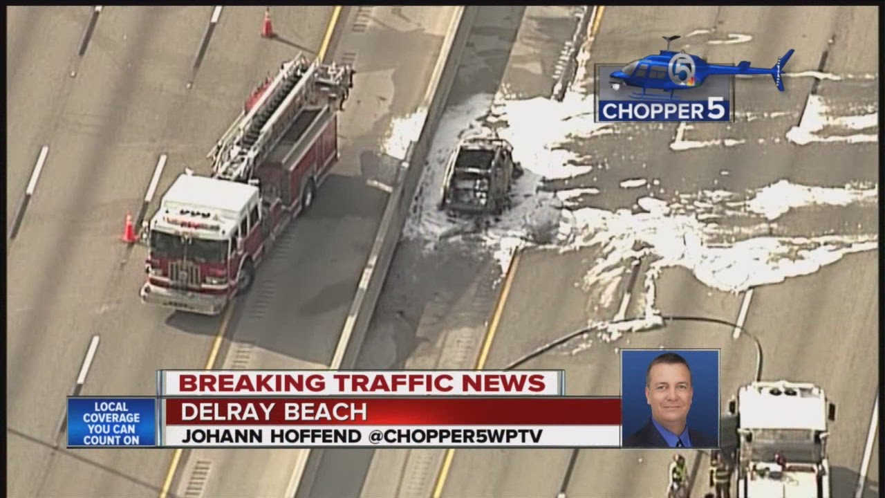 Car fire blocks all lanes on Florida's Turnpike in Delray Beach - YouTube