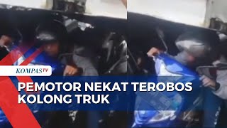 Macet Jembatan Ambles, Pemotor Nekat Terobos Kolong Truk!