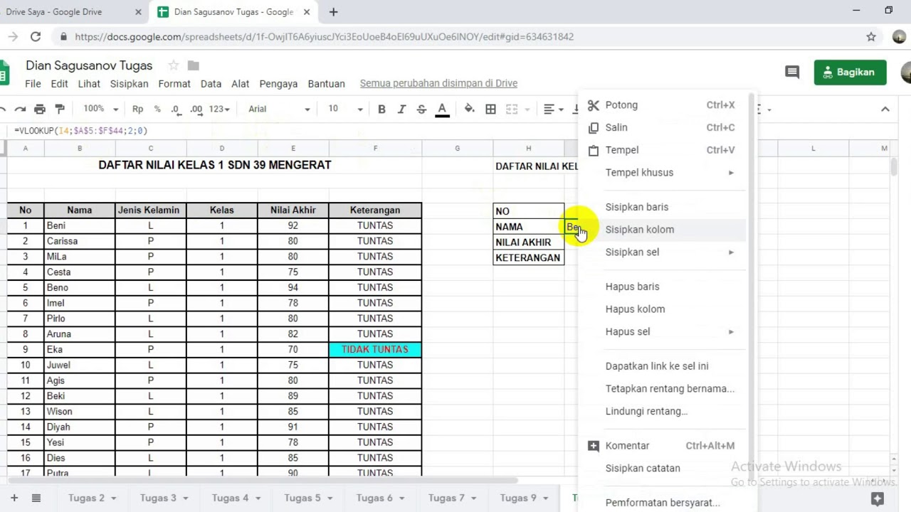 Google sheets vlookup