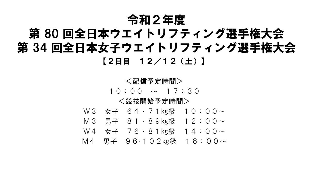 令和２年度 第 80 回全日本ウエイトリフティング選手権大会 第 34 回全日本女子ウエイトリフティング選手権大会 ３日目 Youtube