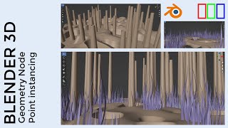 Create procedural landscape and scatter objects procedurally with instances on nodes in Blender 3D