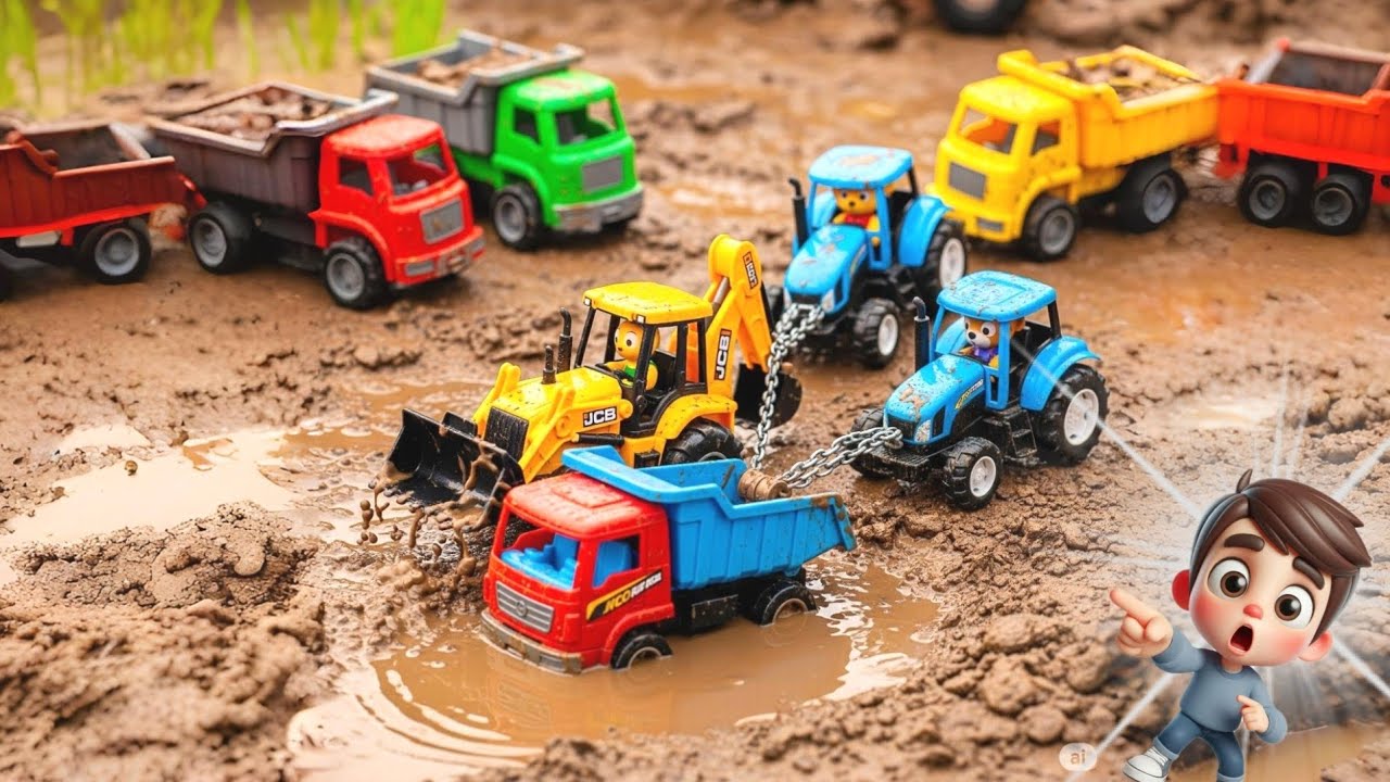 JCB Khudai Mud Loading Tractor | Truck Accident Rescue Deep Mud Pulling Out Cartoon Gadi-Toy cars tv