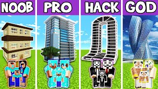 Minecraft: FAMILY MODERN SKYSCRAPER HOTEL BUILD CHALLENGE - NOOB vs PRO vs HACKER vs GOD