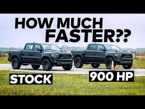 702 HP RAM TRX vs 900 HP Hennessey TRX Drag Race Comparison!