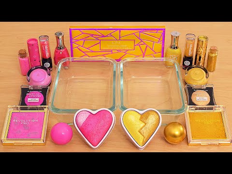 Pink vs Gold - Mixing Makeup Eyeshadow Into Slime ASMR