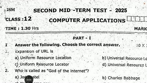 12th std Computer Application Second mid term test November -2025 English medium Question paper