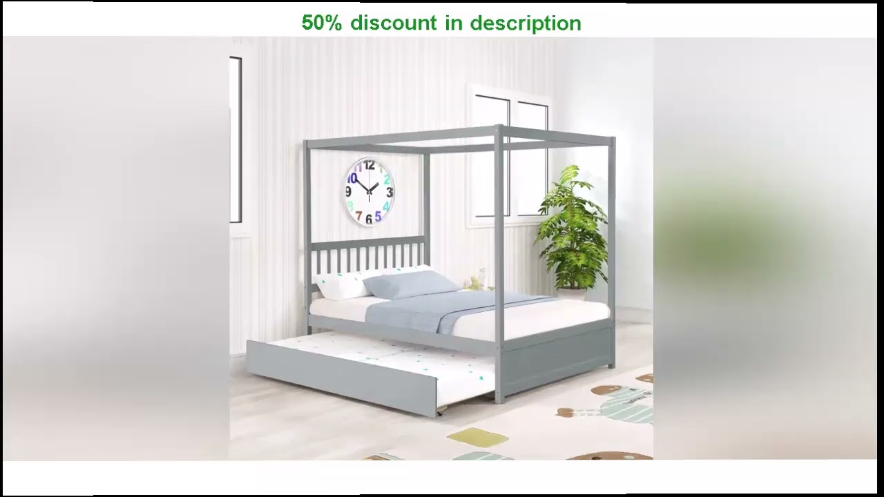Best product reviews : Full Size Canopy Bed with Twin Trundle Solid Wood Platform Bed Frame w