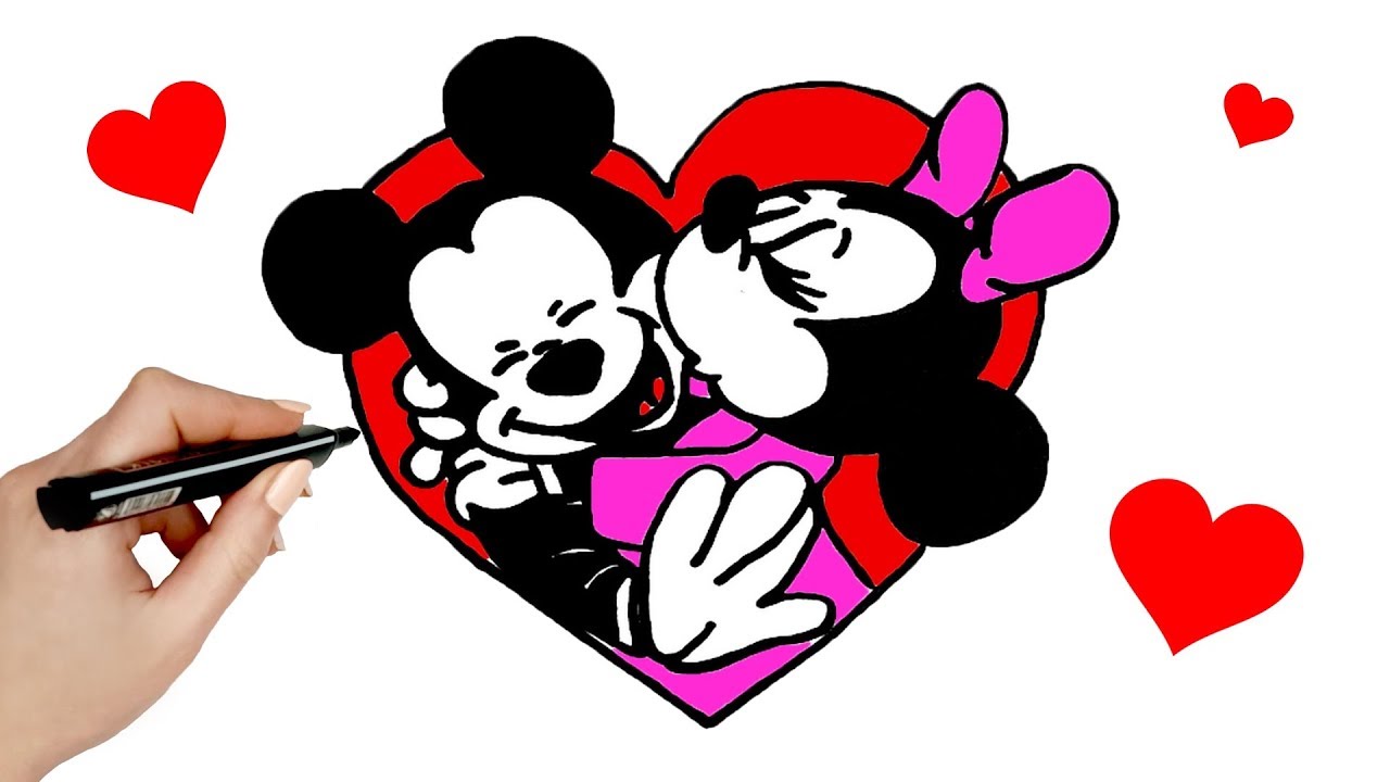 MICKEY 20  Mickey and minnie kissing, Minnie mouse drawing