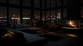Ultimate Relaxation: Cozy Bedroom with Rain Sounds, Fireplace, and Night Cityscape 🌧️
