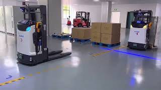New energy unmanned forklifts, high - efficiency, a new change in intelligent logistics.