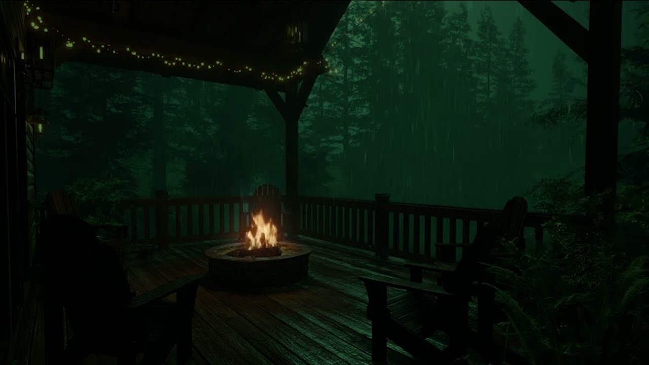 Midnight Rainstorm on a Cozy Cabin Balcony • Thunder Sounds for Deep Sleep