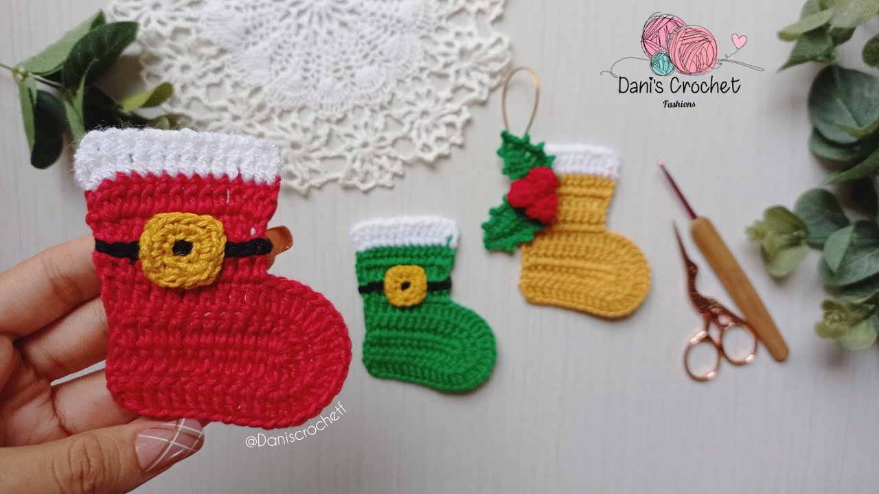 la BOTITA más fácil para tejer🎉| aplicación/adorno de bota navideña🎄