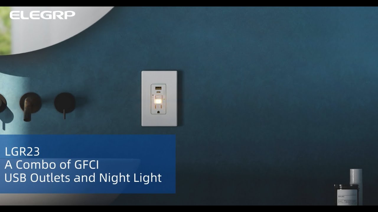ELEGRP GFCI Outlet with USB Ports and Nightlight