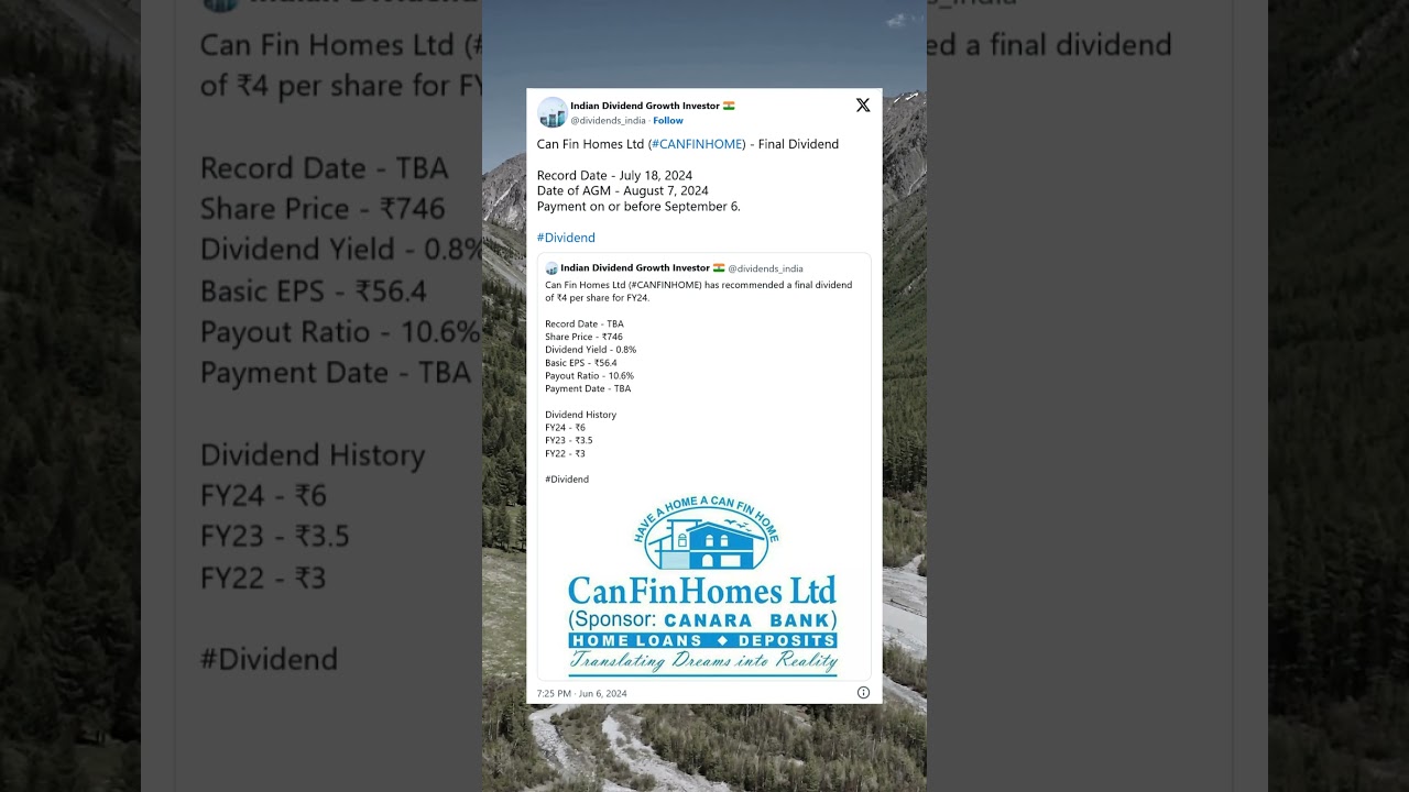 Can Fin Homes Ltd has fixed record date for final dividend for FY 2024. 