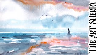 EASY Watercolor Seascape 🌟🎨 | TAS VAULT #1 | How to paint for beginners: Paint Night at Home
