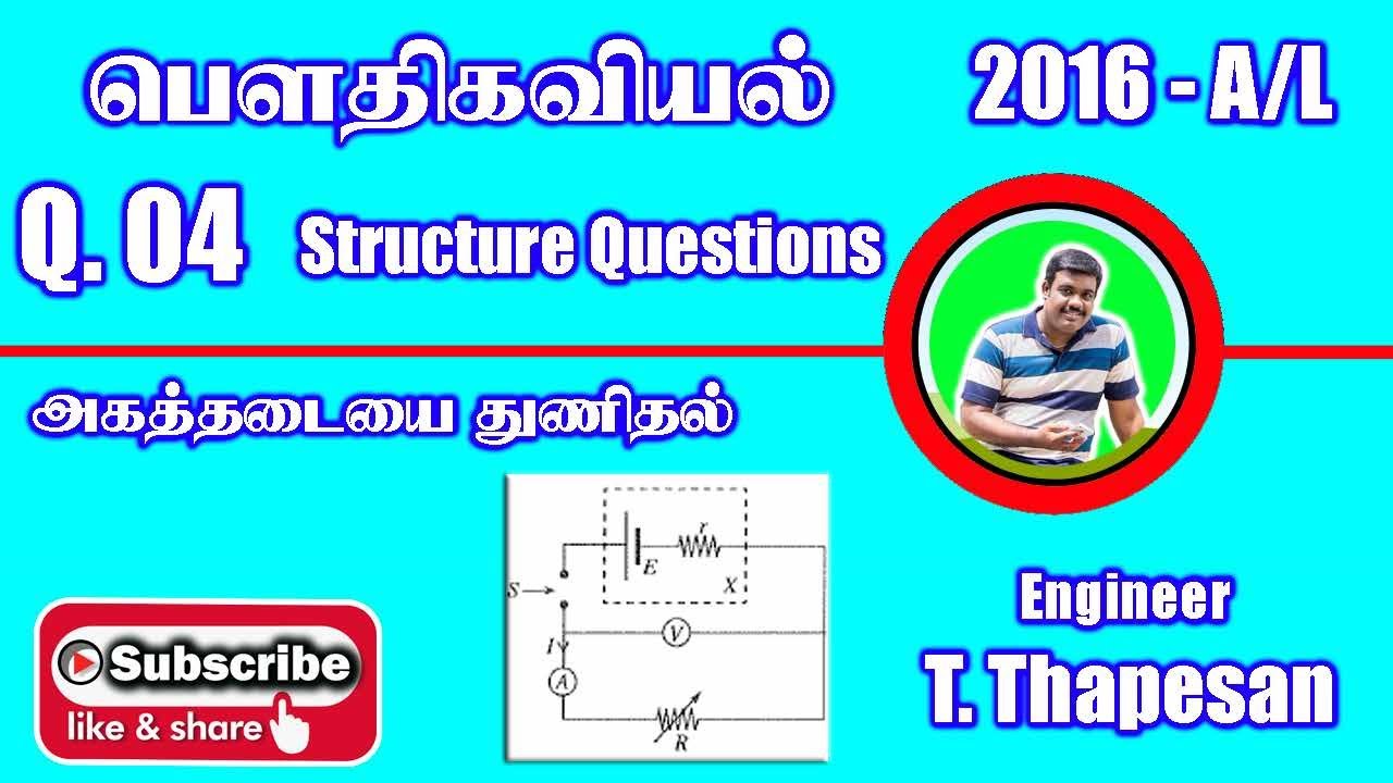 Electricity | 2016 A/L - Q 04 | Structure Question  | மி. இ. வி, அகத்தடை துணிதல்  | Thapesan