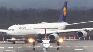 Dash 8 vs. Airbus A340-600 - Get OUT of my WAY - Lufthansa Airbus A340-600 Departure