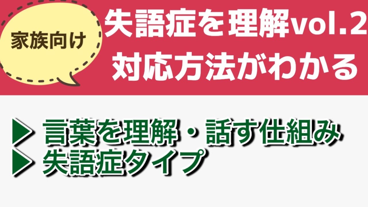 第18回【家族向け】失語症を理解・対応方法がわかる！vol.2～言葉を理解・話す仕組み、失語症のタイプ～ YouTube