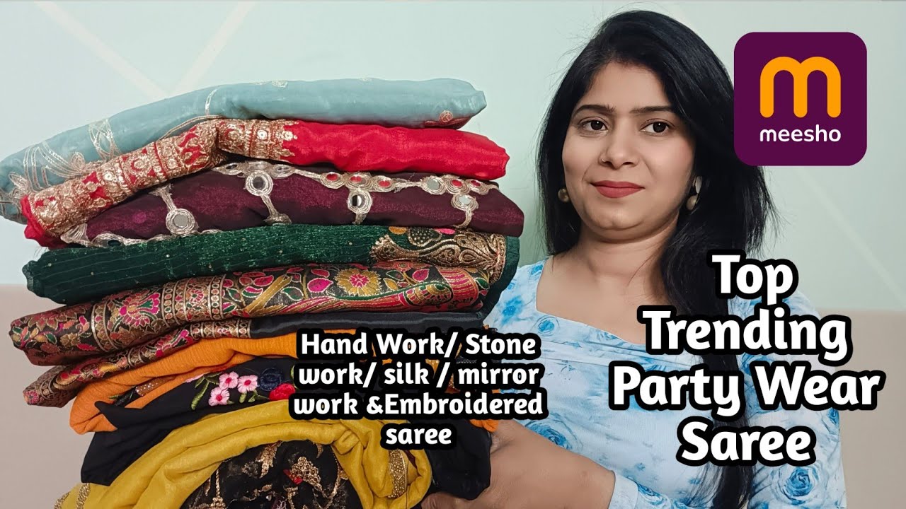 Meesho😍 saree haul  Rs-243| Meesho stitch blouse saree/ hand work saree haul |  party wear saree