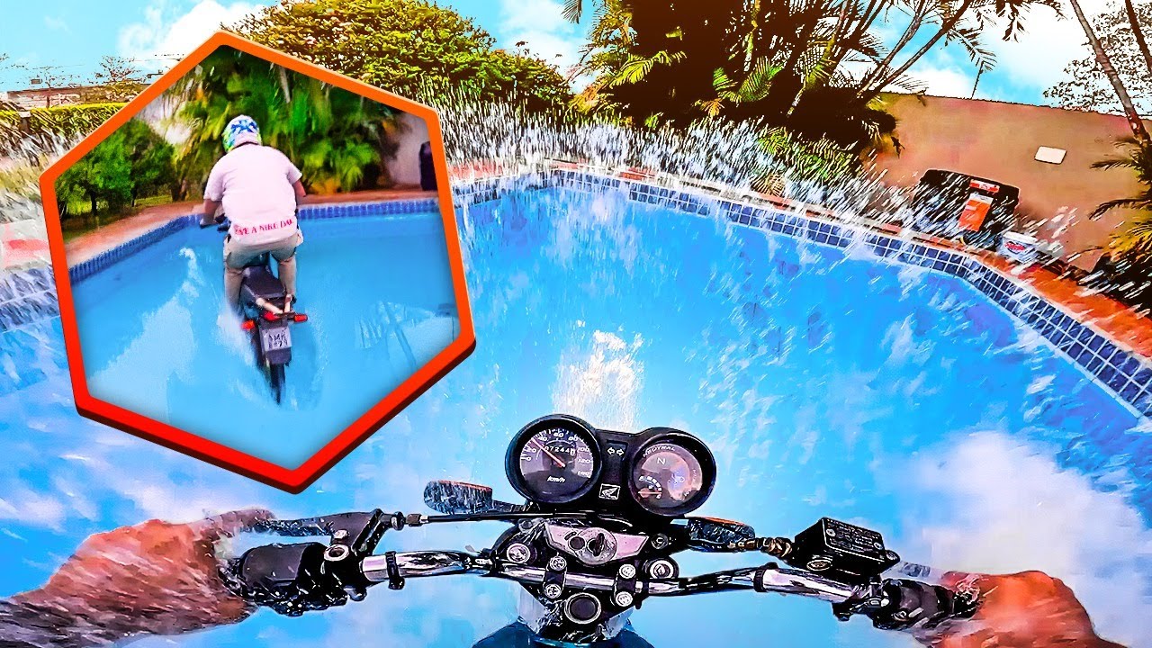 CAIRAM COM MINHA MOTO DE GRAU NA PISCINA * A titan 150 ja era *