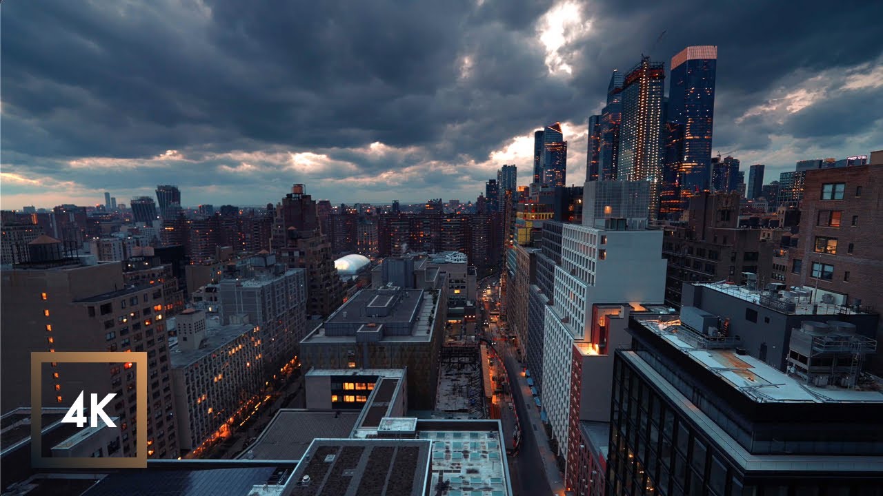 New York City Ambience, Penthouse View | City Sounds for Sleep | Some Rain and Thunder | 10 Hours