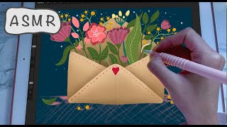 ASMR - Tracing & Coloring a Drawing  - Clicky MOUTH sounds - iPad writing sounds -  Pencil sounds