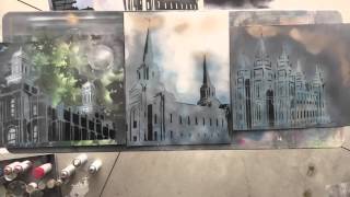 LDS Artist Creates Awesome Temple Art with Spray Paint and Stencils