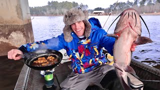 Winter Catfish Catch And Cook On My Boat!