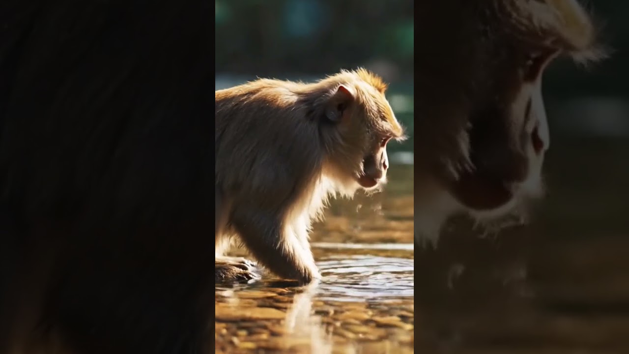 wild monkeys are looking for water to drink 