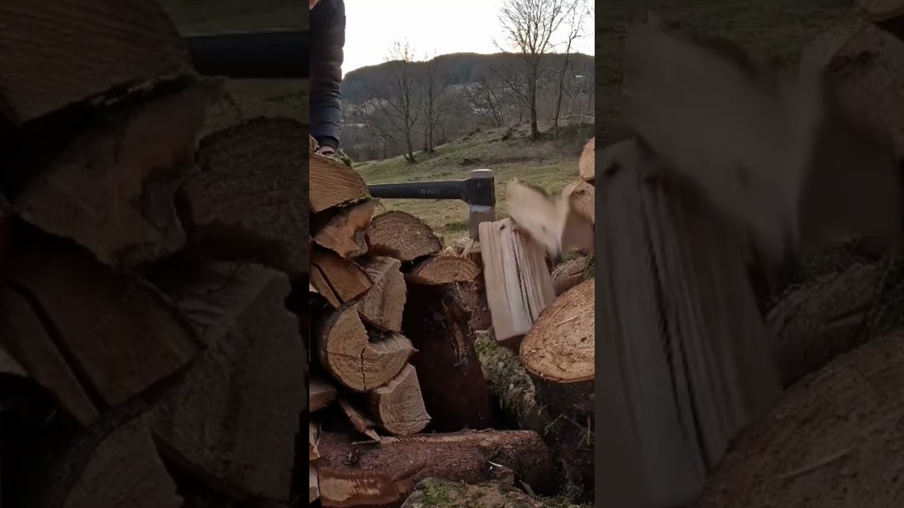 Slow motion  woods splitting with the Fiskars X25 axe 