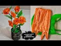 #craft #DIY #plasticbag #reuseIdea Flowers making with plastic carry bag plastic cover reuse idea