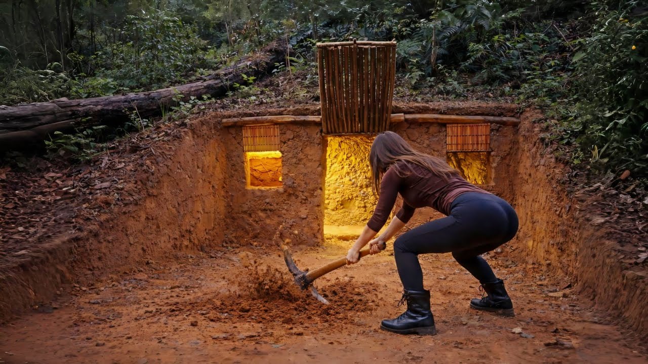 I Built an Underground Survival Shelter by Hand Day and Night | Full Video
