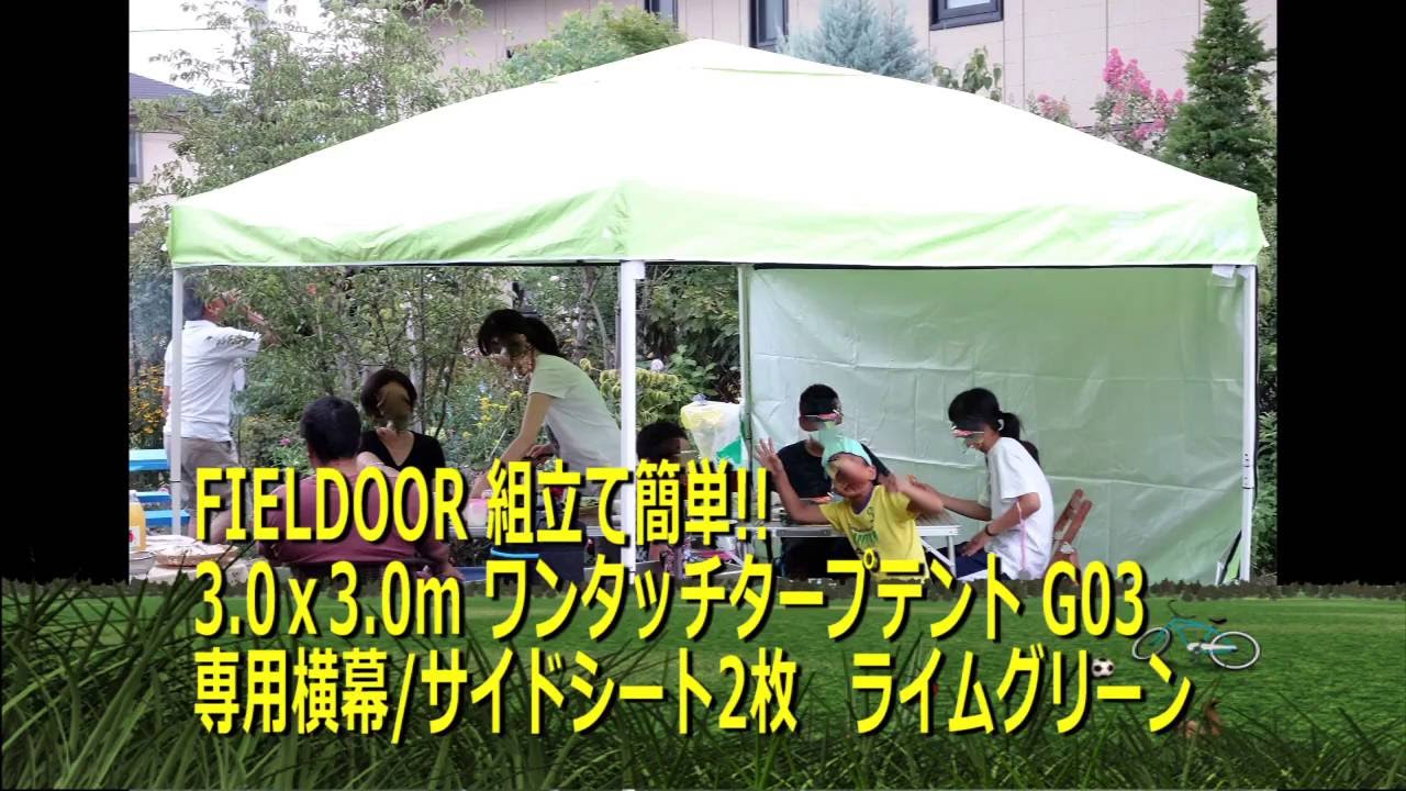 されており FIELDOOR 組立て簡単!! ワンタッチタープテント G03 軽量アルミフレーム 2.5m 【グリーン / 強化版】 風抜け