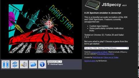 Dark Star - ZX Spectrum Sinclair - emulador JSSpeccy 2.2.1