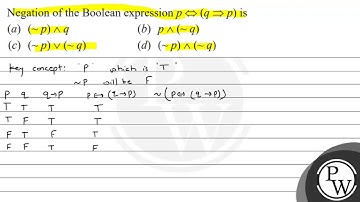 Negation of the Boolean expression \( p \Leftrightarrow(q \Rightarrow p) \) is (a) \( (\sim p) \...
